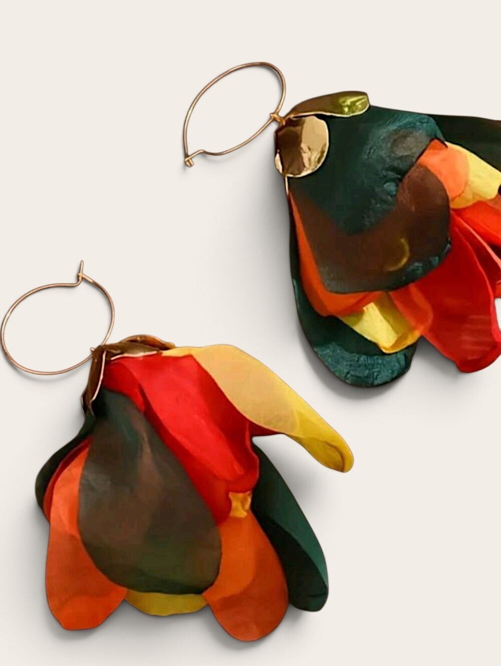 Bohemian Multi-Colored Fabric Flower Earrings 4.3" Long x 2.75 Wide NWOT